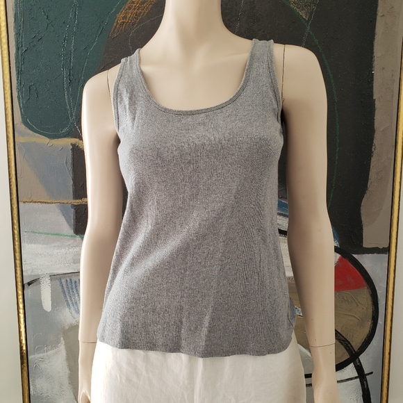 Tahari | Rib Knit Cotton Tank Top with Silver Shimmer - Picture 3 of 5
